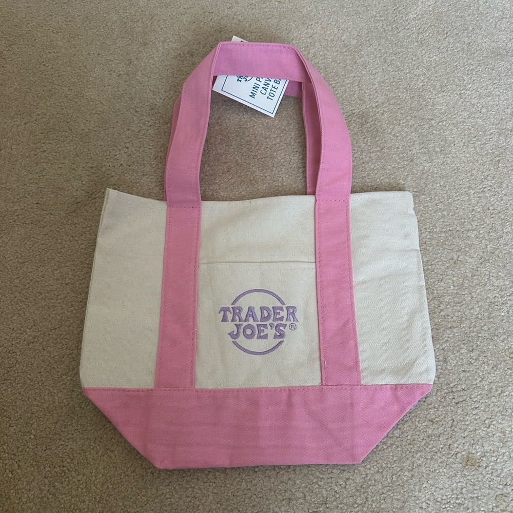 Trader Joe’s Pink Mini Canvas Tote, NWT !!